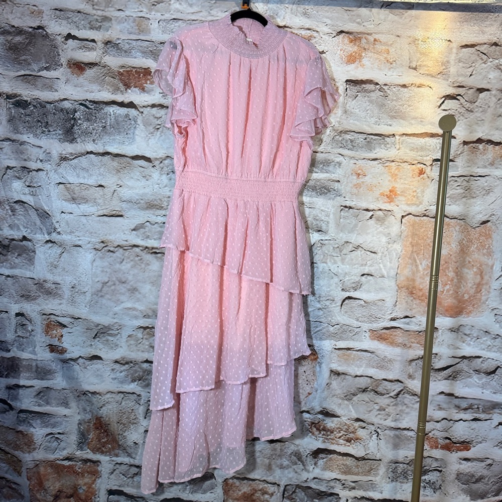 Haptics - Asymmetrical Flutter Sleeve Dress - Pink - 1x - NWT